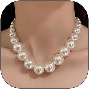 Pearl Necklace for Women Chunky Pearl Choker Necklace Exaggerated Large Beaded Necklace Statement Big Pearl Necklaces for Women Girls