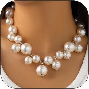 Pearl Necklace for Women Chunky Pearl Choker Necklace Exaggerated Large Beaded Necklace Statement Big Pearl Necklaces for Women Girls