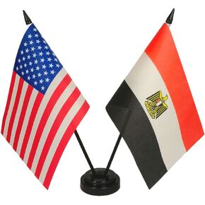 عرض علم طاولة الصداقة الأمريكية ومصر، علم المكتب الأمريكي والمصري، مجموعة علم مكتب مزدوج أمريكي ومصري - علم مكتبي أمريكي ومصري مصغر
