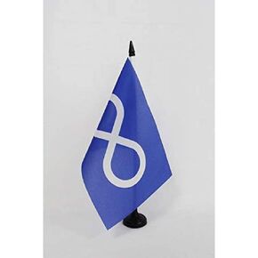 AZ FLAG Metis People of Saskatchewan and Québec Table Flag 5'' x 8'' - metis Desk Flag 21 x 14 cm - Black Plastic Stick and Base
