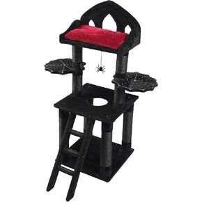 Gothic Cat Tree Realm - 51in Black Cat Tree with Regal Throne Bed, Spooky Hanging Toys and Durable Sisal Scratching Posts - Goth Cat Tree for Majestic Rest