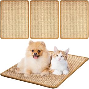 4 Pcs Cat Scratch Mat Sisal Cat Scratching Pad Mat for Cats Scratching Pad Rug for Cat Grinding Claws and Carpets Sofa Couch Furniture Door Protector, Light Brown, 15.7 x 12 Inch