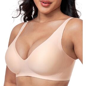 Smooth V Bras for Women No Underwire Seamless Plunge Bralettes T Shirt Sleep Everyday Bra with Bra Extender