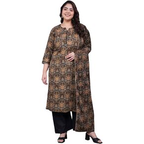 Tissu Women's Plus Size Ethnic Motifs Pure Cotton Kurta with Palazzo & Dupatta