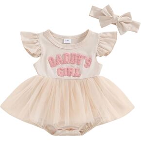 فستان Hnyenmcko لحديثي الولادة من البنات رومبير للرضع بأكمام طويلة وتطريز شبكي وعصابة رأس ملابس صيفية (فتاة الأب-مشمش، 6-12 شهرًا) in Kuwait