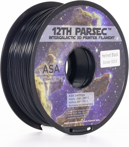 12th Parsec – ASA Filament 1.75mm for 3D Printing – UV-Resistant & Heat-Resistant Filament for Functional Out-of-This-World 3D Prints (Helmet Black (Matte) - 2KG) in Saudi Arabia