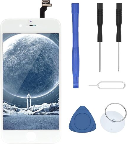 لهاتف iPhone 6 Plus 5.5 بوصة شاشة LCD محول رقمي تعمل باللمس، مجموعة إطار زجاجي أمامي كامل مع مجموعة أدوات إصلاح الموديل: A1522 A1524 A1593 باللون الأبيض in Kuwait