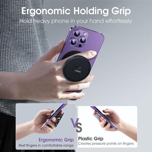 [الكل في 1] حامل هاتف CASEKOO من الجلد النباتي لحامل هاتف MagSafe [تصميم قبضة مريح] لهاتف وحافظات MagSafe، حامل هاتف قابل للتعديل لهاتف iPhone 14، 13، 12 Pro/Max/Plus، أسود in Kuwait