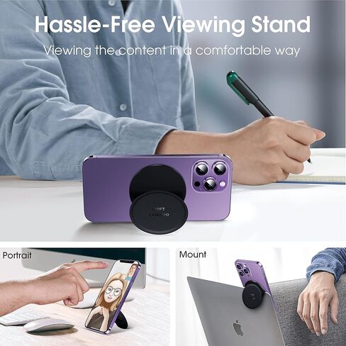 [الكل في 1] حامل هاتف CASEKOO من الجلد النباتي لحامل هاتف MagSafe [تصميم قبضة مريح] لهاتف وحافظات MagSafe، حامل هاتف قابل للتعديل لهاتف iPhone 14، 13، 12 Pro/Max/Plus، أسود in Kuwait