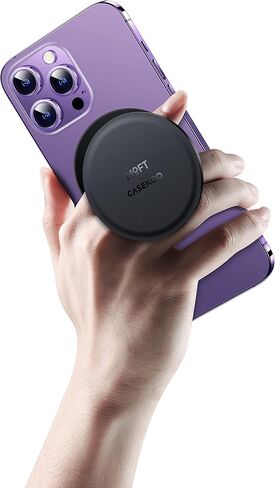 [الكل في 1] حامل هاتف CASEKOO من الجلد النباتي لحامل هاتف MagSafe [تصميم قبضة مريح] لهاتف وحافظات MagSafe، حامل هاتف قابل للتعديل لهاتف iPhone 14، 13، 12 Pro/Max/Plus، أسود in Kuwait