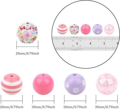 100PCS Chunky Bubblegum Beads 20mm, Colorful Large Gumball Rhinestone Pearl Bead Loose Beads with Spacers, Beading Wire, Round Bubble Gum Beads for Pens Jewelry Bracelet Necklace Making Crafts in Kuwait