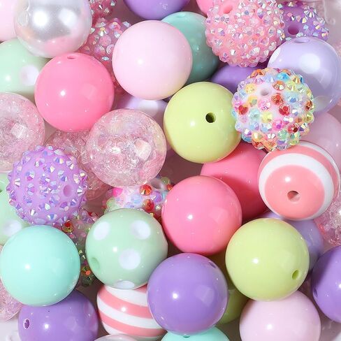 100PCS Chunky Bubblegum Beads 20mm, Colorful Large Gumball Rhinestone Pearl Bead Loose Beads with Spacers, Beading Wire, Round Bubble Gum Beads for Pens Jewelry Bracelet Necklace Making Crafts in Kuwait