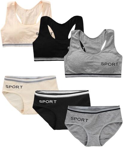 Girls’ Training Bra Set - 6PCS Girls Cotton Training Bras Sports Racerback Training Bralettes and Underwear Panties in Saudi Arabia