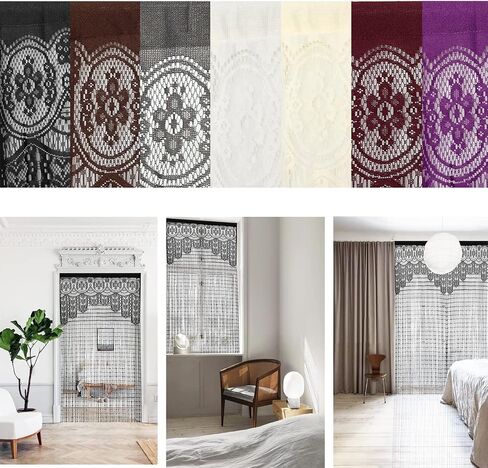 ستارة دانتيل للخصوصية للباب من Macrame Boho ستائر نافذة المدخل لمقسم الجدار وأغطية أبواب النوافذ وفصل الغرف المزخرفة (35 × 79 بوصة/90 × 200 سم، أسود) in Kuwait