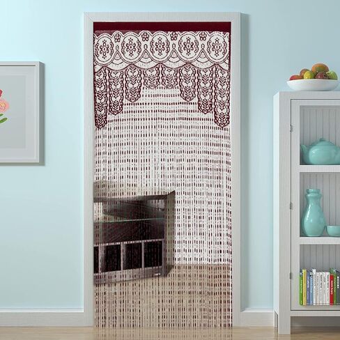 ستارة دانتيل للخصوصية للباب من Macrame Boho ستائر نافذة المدخل لمقسم الجدار وأغطية أبواب النوافذ وفصل الغرف المزخرفة (35 × 79 بوصة/90 × 200 سم، أسود) in Kuwait