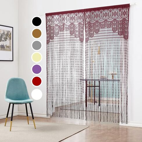 ستارة دانتيل للخصوصية للباب من Macrame Boho ستائر نافذة المدخل لمقسم الجدار وأغطية أبواب النوافذ وفصل الغرف المزخرفة (35 × 79 بوصة/90 × 200 سم، أسود) in Kuwait