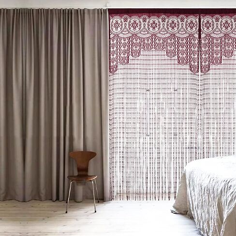 ستارة دانتيل للخصوصية للباب من Macrame Boho ستائر نافذة المدخل لمقسم الجدار وأغطية أبواب النوافذ وفصل الغرف المزخرفة (35 × 79 بوصة/90 × 200 سم، أسود) in Kuwait