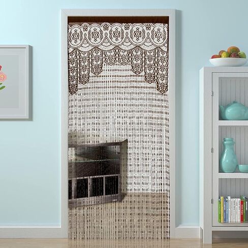 String Door Privacy Lace Curtain Macrame Boho Doorway Window Curtains for Wall Divider Windows Door Covers Decorative Room Separation (35×79in/90×200cm,Black) in Kuwait