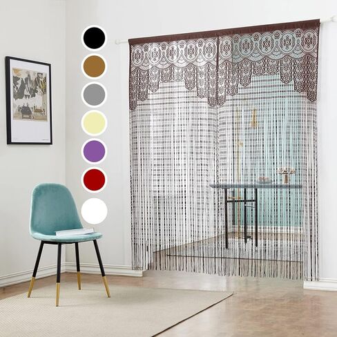 String Door Privacy Lace Curtain Macrame Boho Doorway Window Curtains for Wall Divider Windows Door Covers Decorative Room Separation (35×79in/90×200cm,Black) in Kuwait