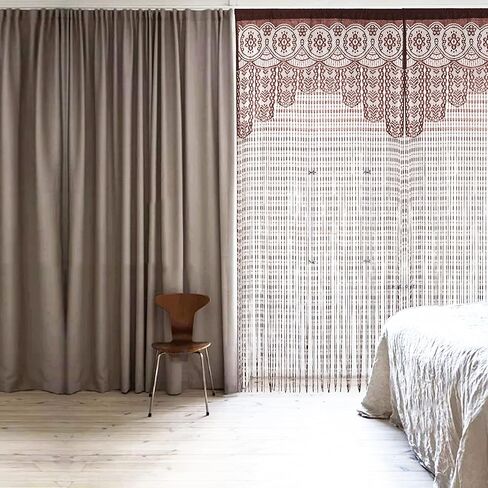 String Door Privacy Lace Curtain Macrame Boho Doorway Window Curtains for Wall Divider Windows Door Covers Decorative Room Separation (35×79in/90×200cm,Black) in Kuwait