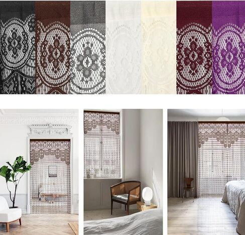 String Door Privacy Lace Curtain Macrame Boho Doorway Window Curtains for Wall Divider Windows Door Covers Decorative Room Separation (35×79in/90×200cm,Black) in Kuwait