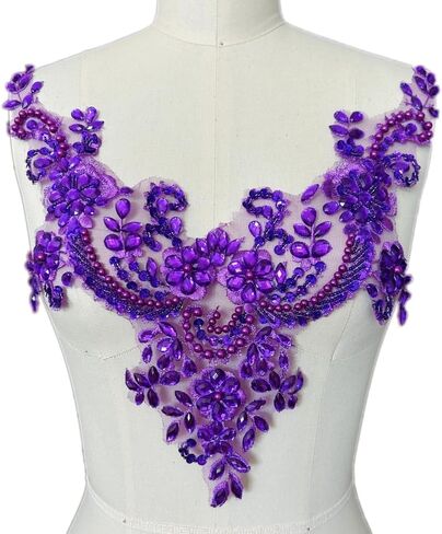 Lace Flower Beads Pearl Patches,Sew on Rhinestones Appliques for Dress Clothing Neckline (White) 32x41cm in Kuwait