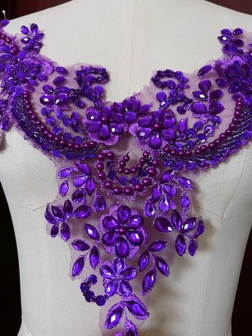 Lace Flower Beads Pearl Patches,Sew on Rhinestones Appliques for Dress Clothing Neckline (White) 32x41cm in Kuwait
