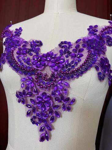 Lace Flower Beads Pearl Patches,Sew on Rhinestones Appliques for Dress Clothing Neckline (White) 32x41cm in Kuwait