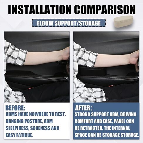 Car Armrest Support, Lift Height Forearm Comfort Storage Organizer Box, Left Elbow Anti-Fatigue Extender Pad, Auto Door Wrist Arm Rest Cushion, Car Accessories for SUV, Truck, Van (Black) in Saudi Arabia