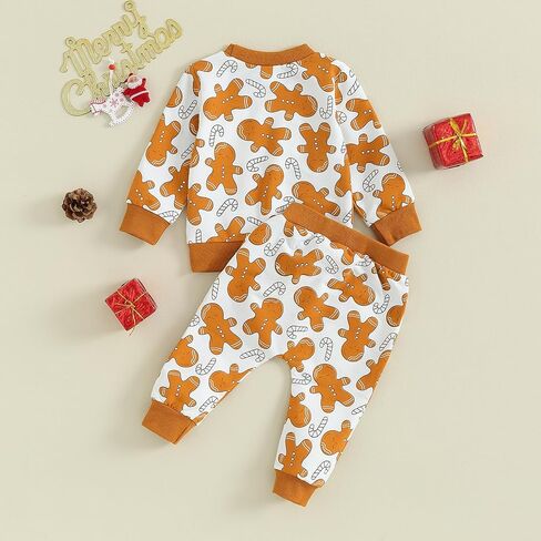 Christmas Outfit 0 3 6 9 12 18 24Months 2t 3t Toddler Baby Girl Boy Clothes Floral Xmas Cookie Sweatshirt Top+Pants Set in Saudi Arabia