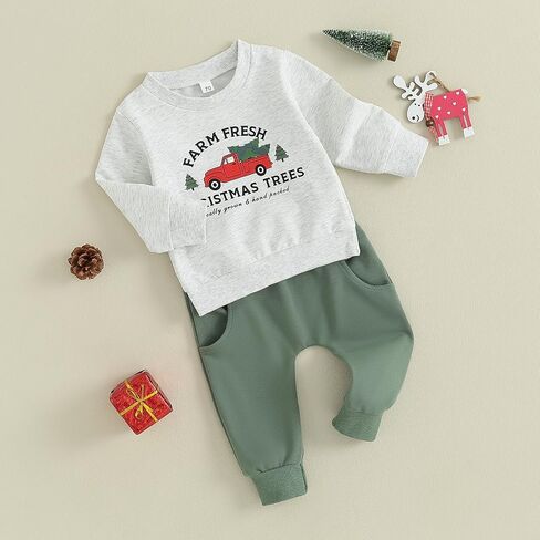 Christmas Outfit 0 3 6 9 12 18 24Months 2t 3t Toddler Baby Girl Boy Clothes Floral Xmas Cookie Sweatshirt Top+Pants Set in Saudi Arabia