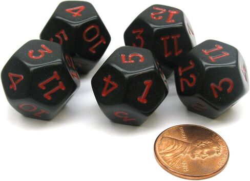 Koplow Games Set of 5 D12 12-Sided 18mm Opaque RPG Dice - Black with Red Numbers in Saudi Arabia
