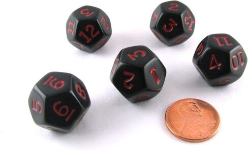 Koplow Games Set of 5 D12 12-Sided 18mm Opaque RPG Dice - Black with Red Numbers in Saudi Arabia