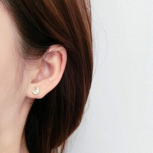 Cute Mini Moon Star Cartilage Tragus Screw Back Stud Earrings for Women Teen Girls Sterling Silver Asymmetrical CZ Crystal Earring Ear Piercing Cubic Zirconia Studs Hypoallergenic Jewelry in Saudi Arabia