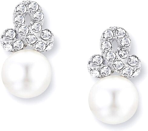 Freshwater Cultured Pearl White Gold Plated CZ Crystal Stud Earring with 10mm Pearl Earrings for Wedding, Bridal Jewelry for Women, brides, bridesmaids in Saudi Arabia