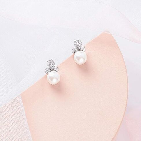 Freshwater Cultured Pearl White Gold Plated CZ Crystal Stud Earring with 10mm Pearl Earrings for Wedding, Bridal Jewelry for Women, brides, bridesmaids in Saudi Arabia