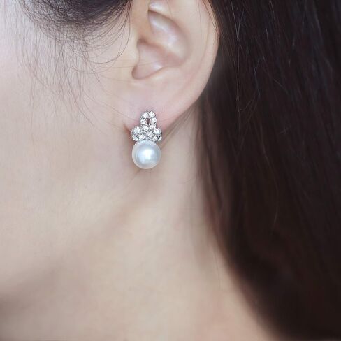 Freshwater Cultured Pearl White Gold Plated CZ Crystal Stud Earring with 10mm Pearl Earrings for Wedding, Bridal Jewelry for Women, brides, bridesmaids in Saudi Arabia