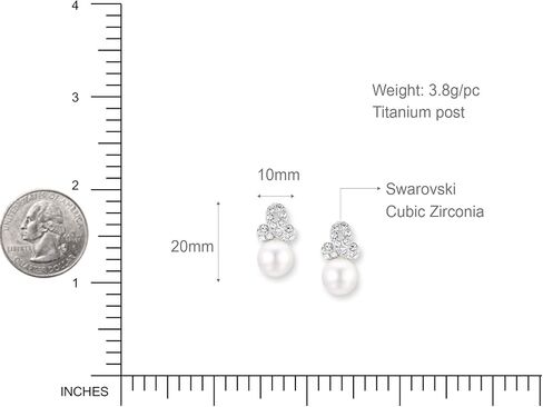 Freshwater Cultured Pearl White Gold Plated CZ Crystal Stud Earring with 10mm Pearl Earrings for Wedding, Bridal Jewelry for Women, brides, bridesmaids in Saudi Arabia