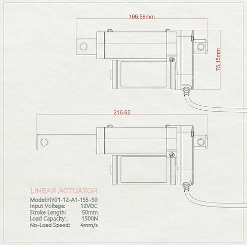 محرك خطي 12 فولت 2 بوصة (50 مم) 1500N(330LBS) محرك خطي للسكتة الدماغية للرفع، جميع التروس المعدنية، بدون تحميل: 4 مم/ثانية in Kuwait