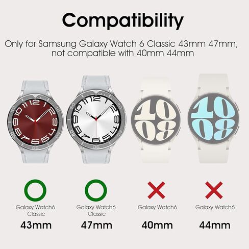AMANECER Bezel Ring Designed for Galaxy Watch 6 Classic 43mm 47mm, Stainless Steel Stylish Frame Loop Adhesive Cover Protector Anti Scratch for Samsung Smartwatch 2023 Release (Original Silver, 47mm) in Kuwait