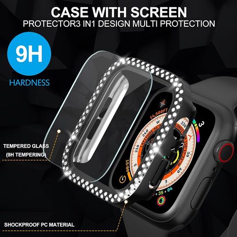 Suoman 4-Pack لساعة Apple Watch 40mm Diamonds Screen Protector Case Series 6/5/4/Series SE 2، لـ iWatch 40mm زجاج مقسى فائق النحافة + غطاء حماية ألماس (أربعة ألوان لساعة Apple 40 مم) in Saudi Arabia