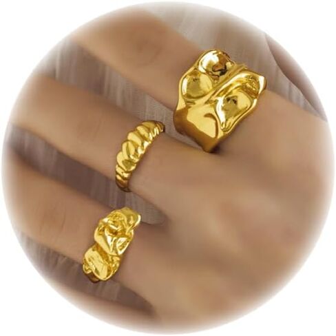 3PCS Chunky Gold Rings Adjustable Irregular Textured Statement Rings Open Chunky Silver Rings Thick Geometric Rings for Women Minimalist Simple Rings in Saudi Arabia