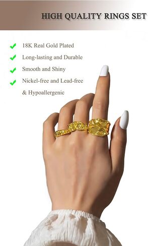 3PCS Chunky Gold Rings Adjustable Irregular Textured Statement Rings Open Chunky Silver Rings Thick Geometric Rings for Women Minimalist Simple Rings in Saudi Arabia