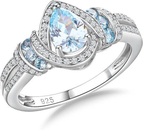 Pear Ring 925 Sterling Silver Created Gemstome Pear Shaped Engagement Ring Split Shank Halo Birthstone Rings for Women Size 6-10 (with Gift Box) in Saudi Arabia