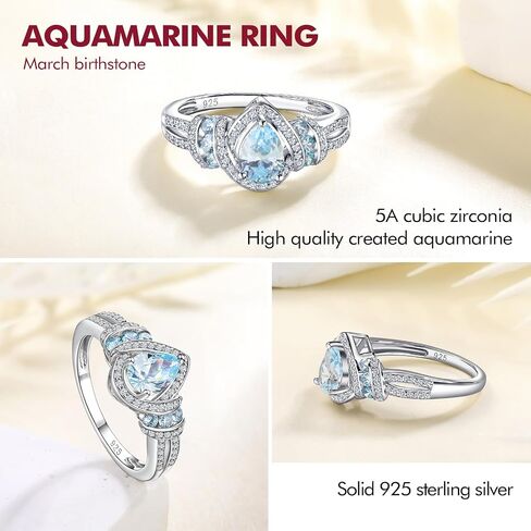 Pear Ring 925 Sterling Silver Created Gemstome Pear Shaped Engagement Ring Split Shank Halo Birthstone Rings for Women Size 6-10 (with Gift Box) in Saudi Arabia