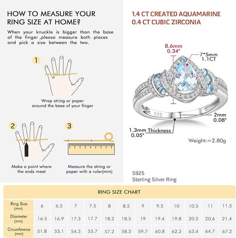 Pear Ring 925 Sterling Silver Created Gemstome Pear Shaped Engagement Ring Split Shank Halo Birthstone Rings for Women Size 6-10 (with Gift Box) in Saudi Arabia