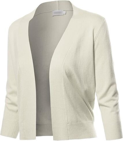 Women's Solid Open Front Soft Stretch 3/4 Sleeve Layer Short Cardigan in Saudi Arabia
