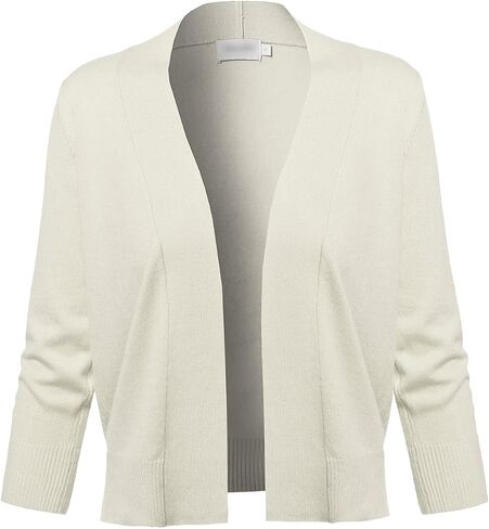 Women's Solid Open Front Soft Stretch 3/4 Sleeve Layer Short Cardigan in Saudi Arabia
