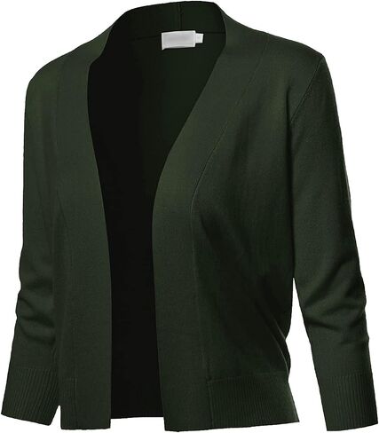 Women's Solid Open Front Soft Stretch 3/4 Sleeve Layer Short Cardigan in Saudi Arabia
