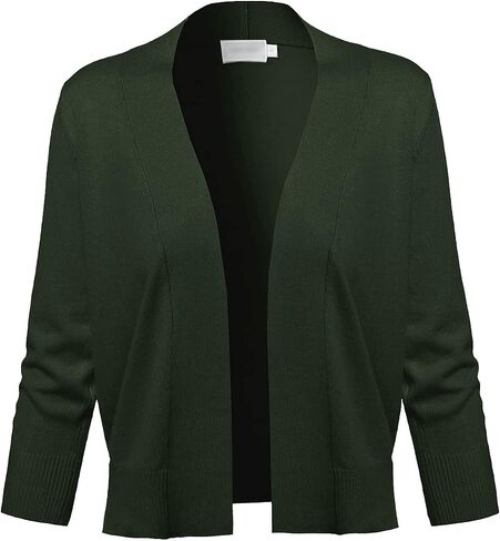 Women's Solid Open Front Soft Stretch 3/4 Sleeve Layer Short Cardigan in Saudi Arabia